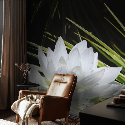 Papel de parede 3D com estampa de lírios para ambiente de meditação