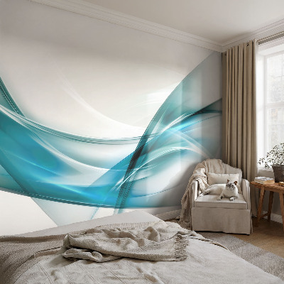Papel de parede autocolante para quarto com padrão de ondas azuis