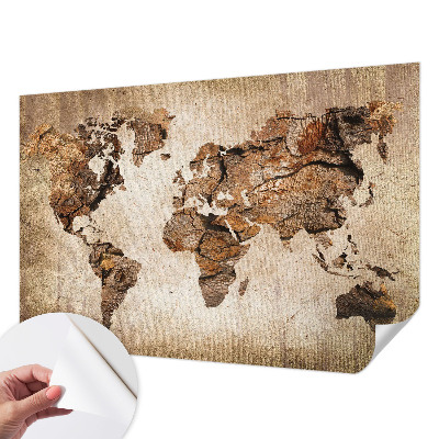 Autocolante de parede fotográfico com estampa de mapa em textura de madeira