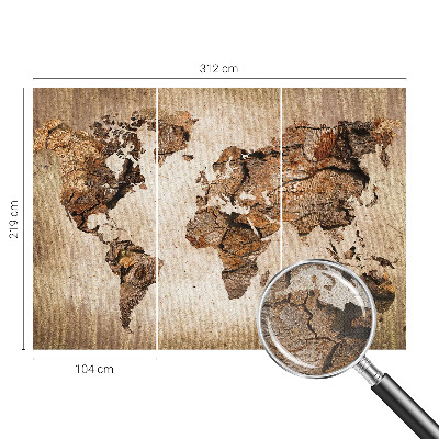 Autocolante de parede fotográfico com estampa de mapa em textura de madeira
