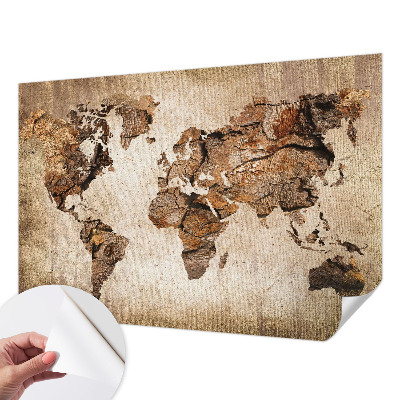 Autocolante de parede fotográfico com estampa de mapa em textura de madeira