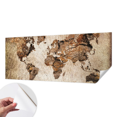 Autocolante de parede fotográfico com estampa de mapa em textura de madeira