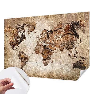 Autocolante de parede fotográfico com estampa de mapa em textura de madeira