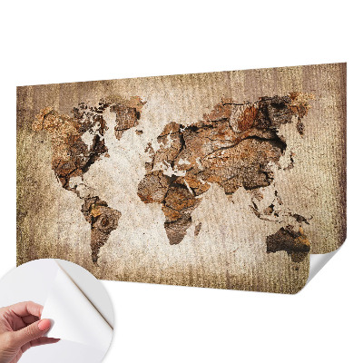 Autocolante de parede fotográfico com estampa de mapa em textura de madeira