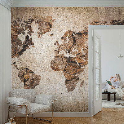 Autocolante de parede fotográfico com estampa de mapa em textura de madeira