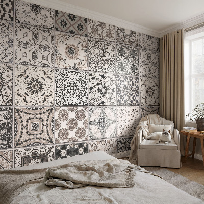 Papel de parede 3D com padrões de azulejos