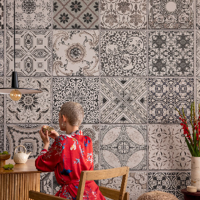 Papel de parede 3D com padrões de azulejos