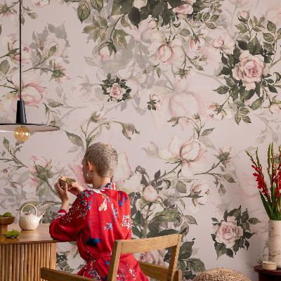 Papel de parede 3D com estampa floral