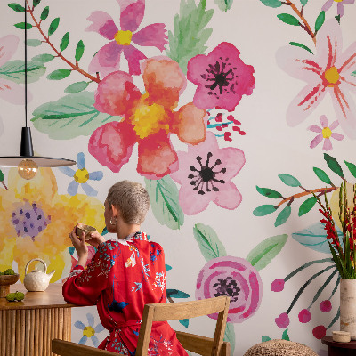 Papel de parede autocolante para quarto com estampa floral que transmite frescor
