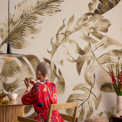 Papel de parede 3D com estampa de flora exótica