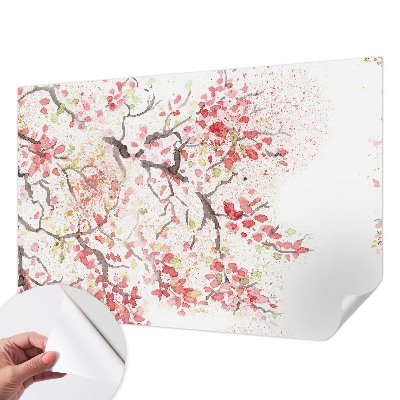 Papel de parede para criança com ramos floridos em padrão decorativo