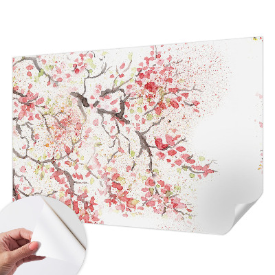 Papel de parede para criança com ramos floridos em padrão decorativo