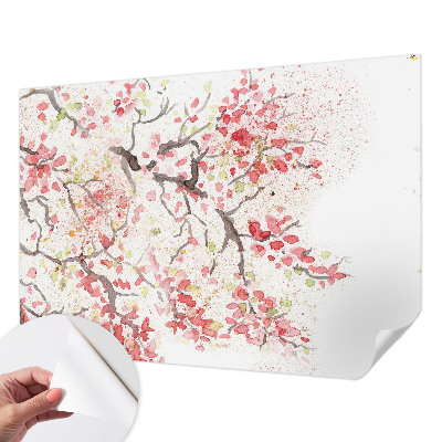 Papel de parede para criança com ramos floridos em padrão decorativo