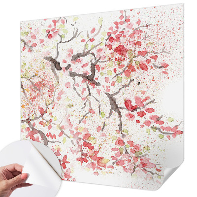 Papel de parede para criança com ramos floridos em padrão decorativo
