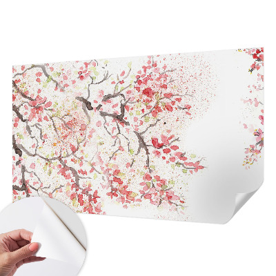 Papel de parede para criança com ramos floridos em padrão decorativo