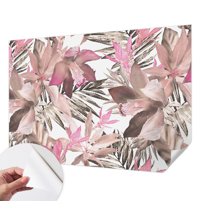 Papel de parede autocolante para sala com estampa de flores exóticas