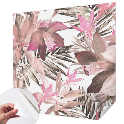 Papel de parede autocolante para sala com estampa de flores exóticas