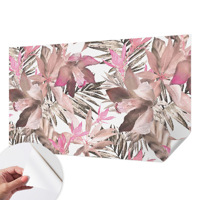 Papel de parede autocolante para sala com estampa de flores exóticas
