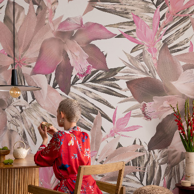 Papel de parede autocolante para sala Flores exóticas