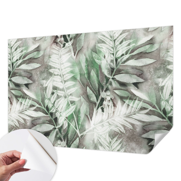 Papel de parede autocolante com estampa de folhas em aquarela