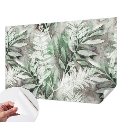 Papel de parede autocolante com estampa de folhas em aquarela