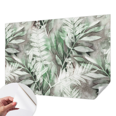 Papel de parede autocolante com estampa de folhas em aquarela