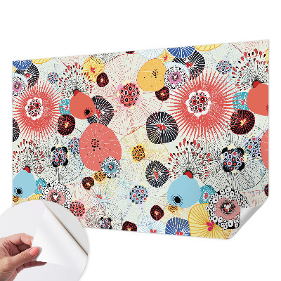 Papel de parede autocolante para quarto com estampa de flores coloridas