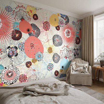 Papel de parede autocolante para quarto Flores coloridas