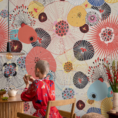 Papel de parede autocolante para quarto com estampa de flores coloridas