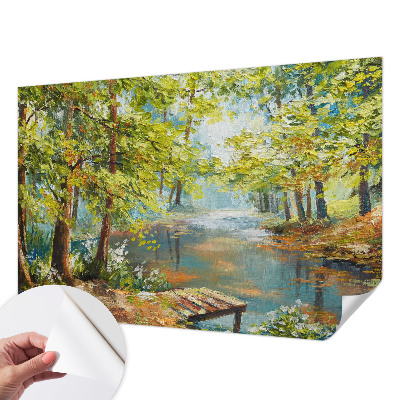 Papel de parede autocolante para quarto com estampa de lago idílico