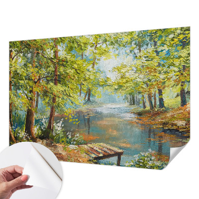Papel de parede autocolante para quarto com estampa de lago idílico