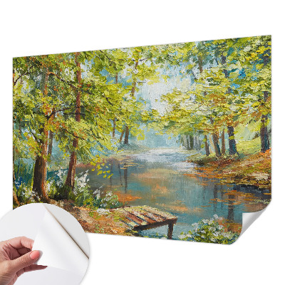 Papel de parede autocolante para quarto com estampa de lago idílico