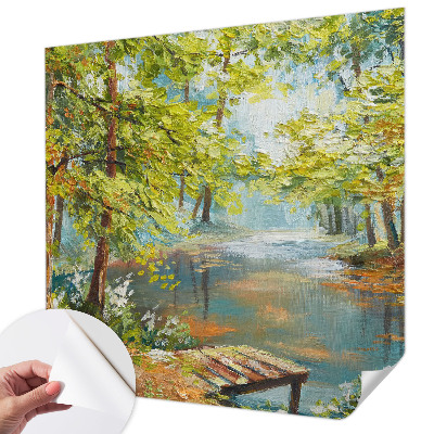 Papel de parede autocolante para quarto com estampa de lago idílico