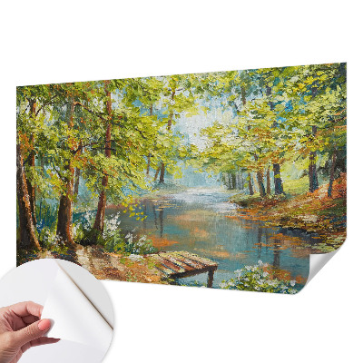 Papel de parede autocolante para quarto com estampa de lago idílico