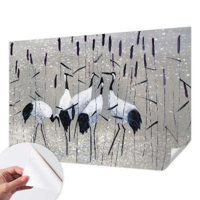 Papel de parede autocolante com estampa de guindastes em padrão harmonioso