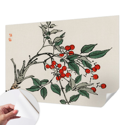 Papel de parede 3D com estampa de um raminho de frutos silvestres