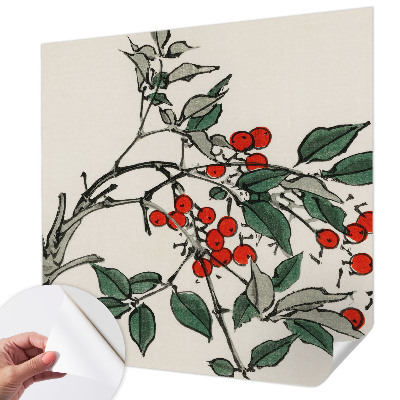 Papel de parede 3D com estampa de um raminho de frutos silvestres