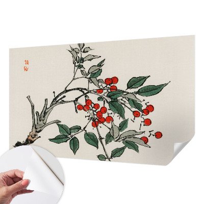 Papel de parede 3D com estampa de um raminho de frutos silvestres