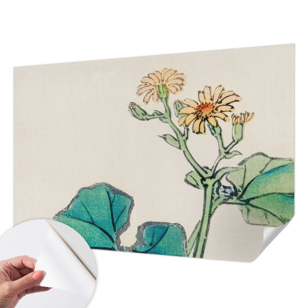 Papel de parede 3D com estampa de flores e folhas