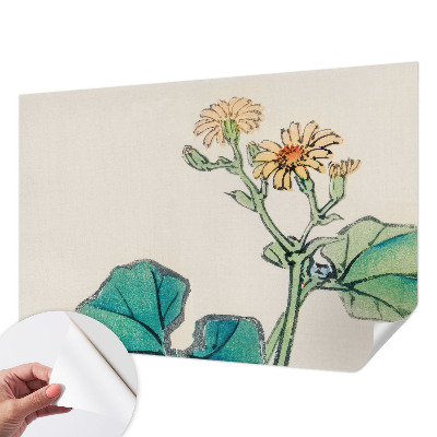 Papel de parede 3D com estampa de flores e folhas