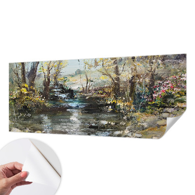 Papel de parede autocolante para sala Riacho na floresta