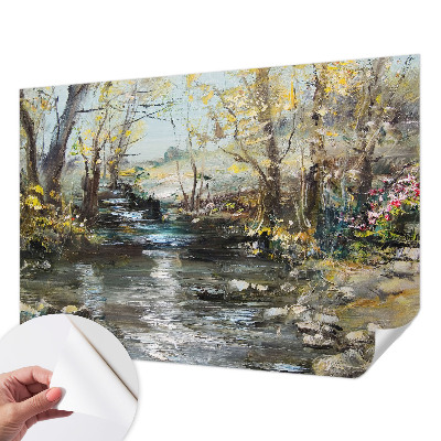 Papel de parede autocolante para sala Riacho na floresta