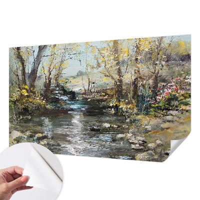 Papel de parede autocolante para sala Riacho na floresta