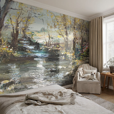 Papel de parede autocolante para sala Riacho na floresta