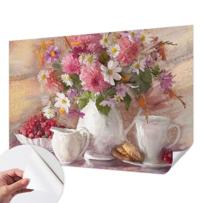 Papel de parede autocolante com estampa de flores silvestres