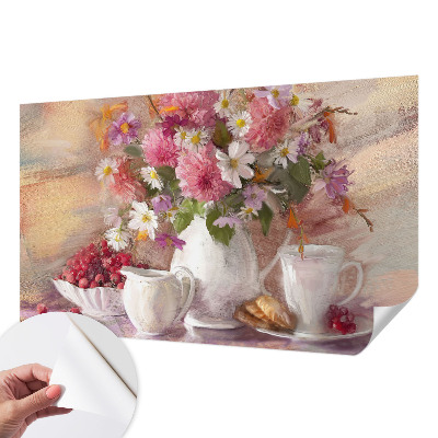 Papel de parede autocolante com estampa de flores silvestres