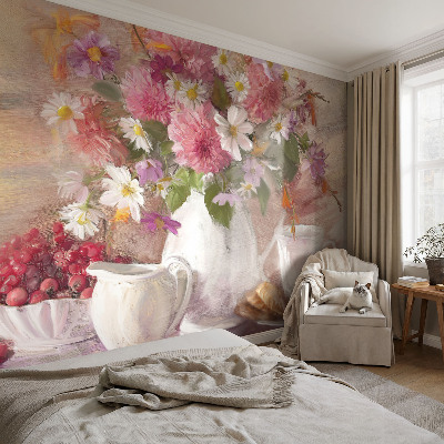Papel de parede autocolante com estampa de flores silvestres