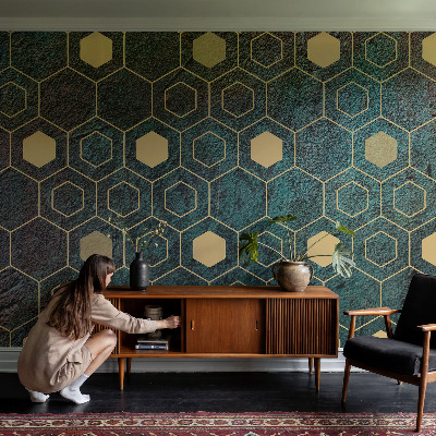 Papel de parede autocolante hexágonos geométricos