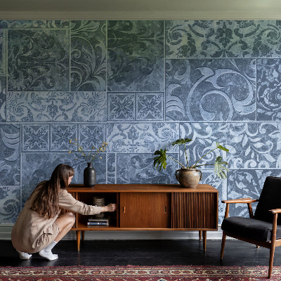 Papel de parede 3D com ornamentos de plantas