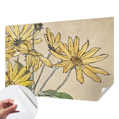 Autocolante de parede fotográfico com desenho de flores em aquarela